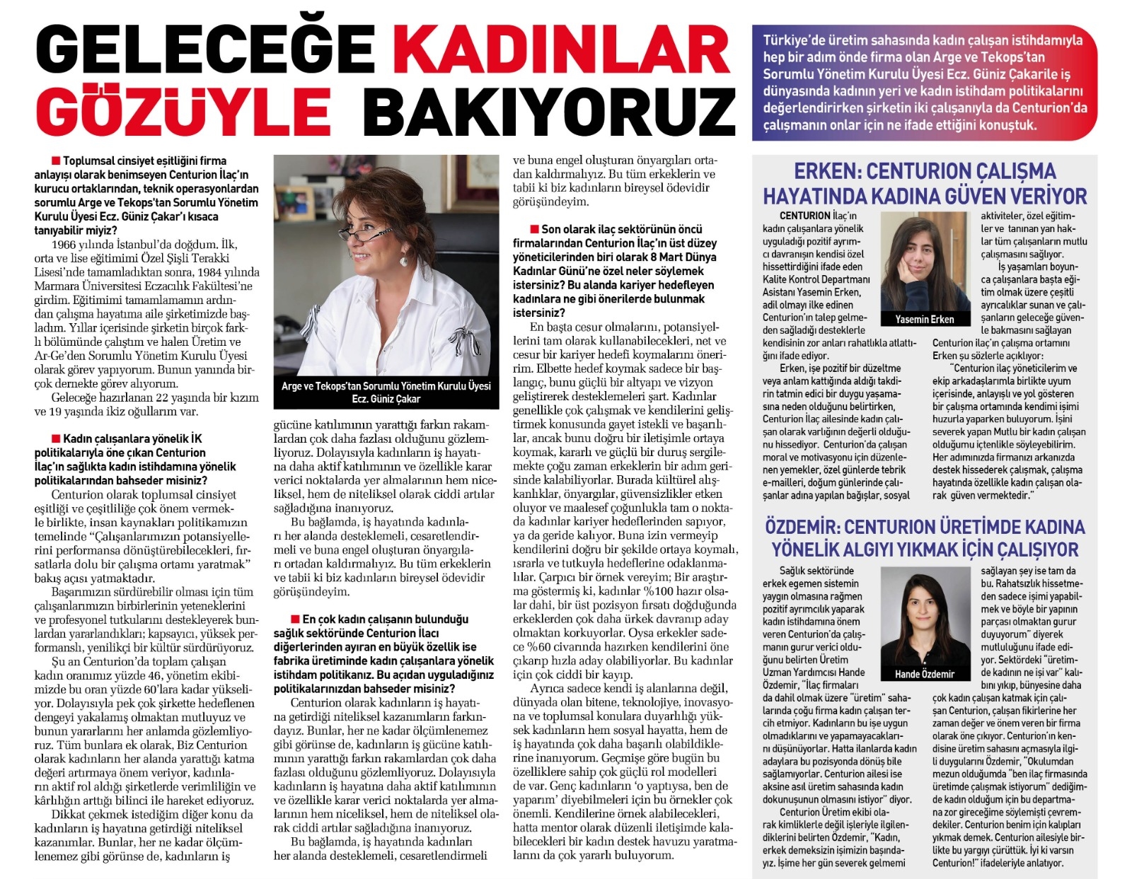 8 Mart Dünya Kadınlar gününde TEKOPS ve ArGe den sorumlu Yönetim Kurulu Üyemiz Ecz. Güniz Çakar’ın Sabah Gazetesi ve Workshop Dergisinde ki röportajı