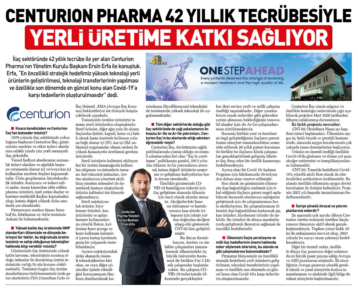 Centurion Pharma 42 Yıllık Tecrübesiyle Yerli Üretime Katkı Sağlıyor